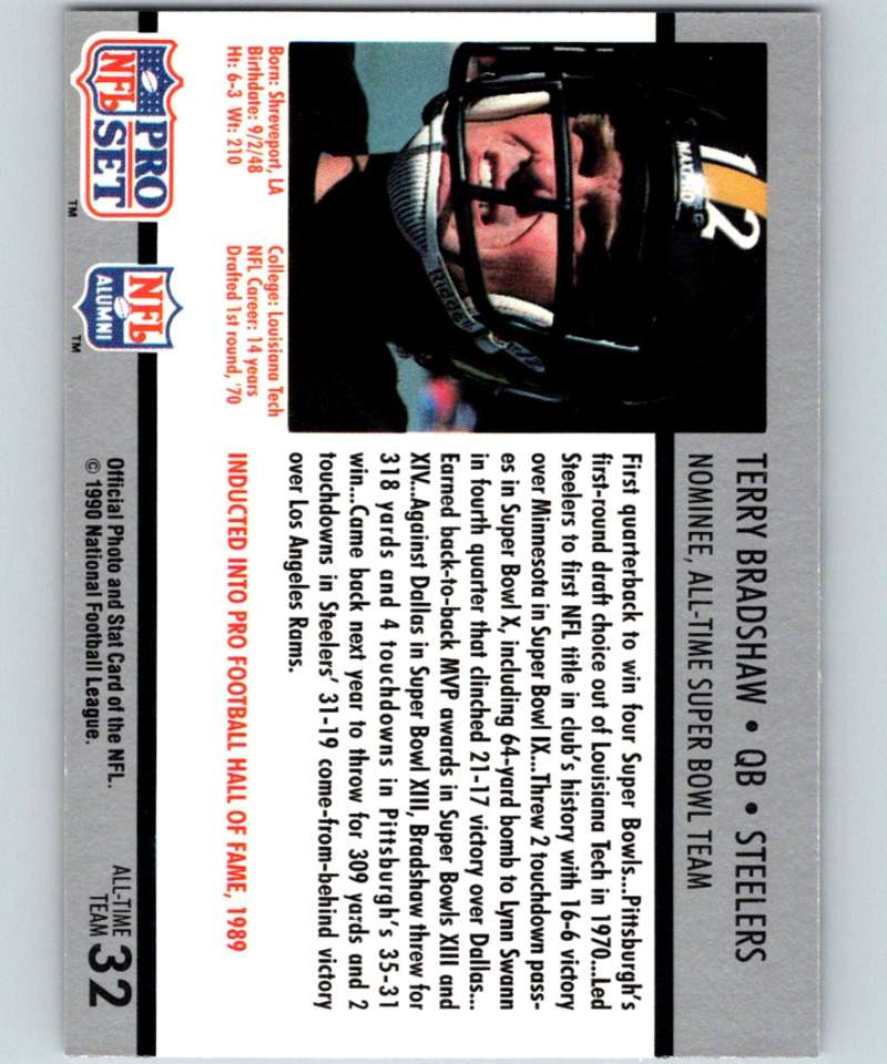 1990 Pro Set Super Bowl 160 #32 Terry Bradshaw Steelers NFL Football