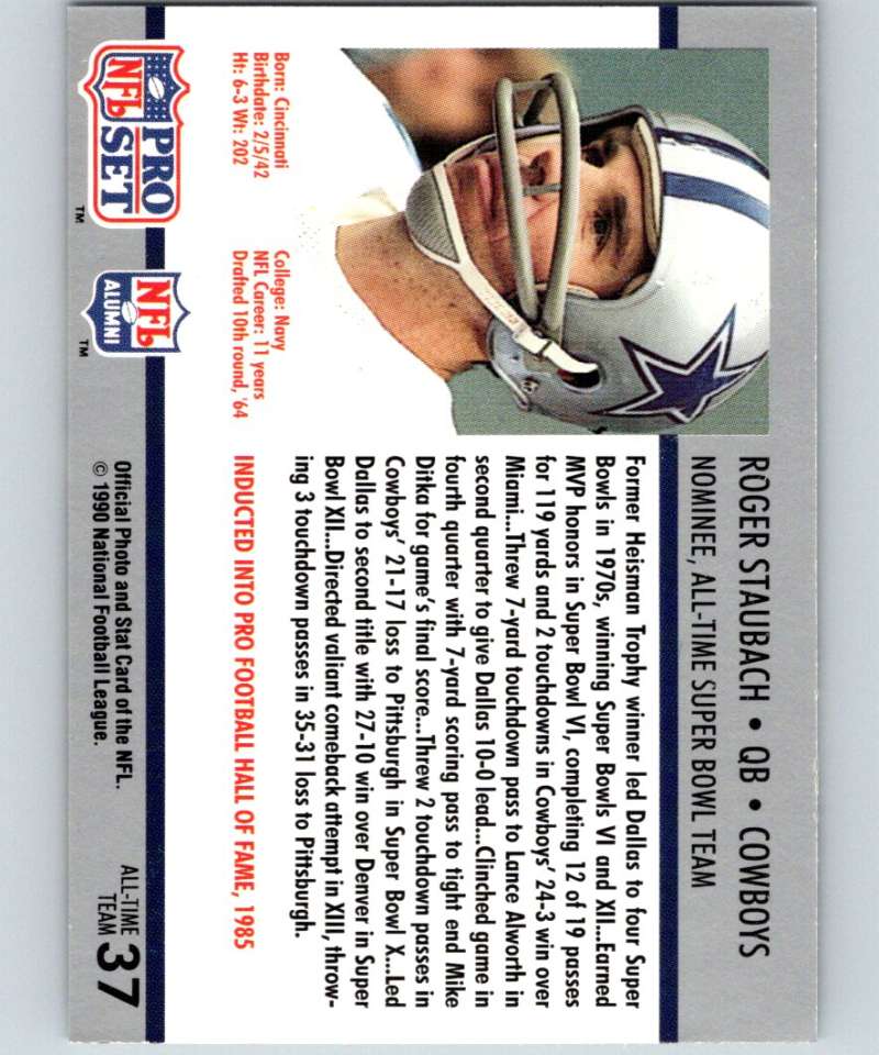 1990 Pro Set Super Bowl 160 #37 Roger Staubach Cowboys NFL Football
