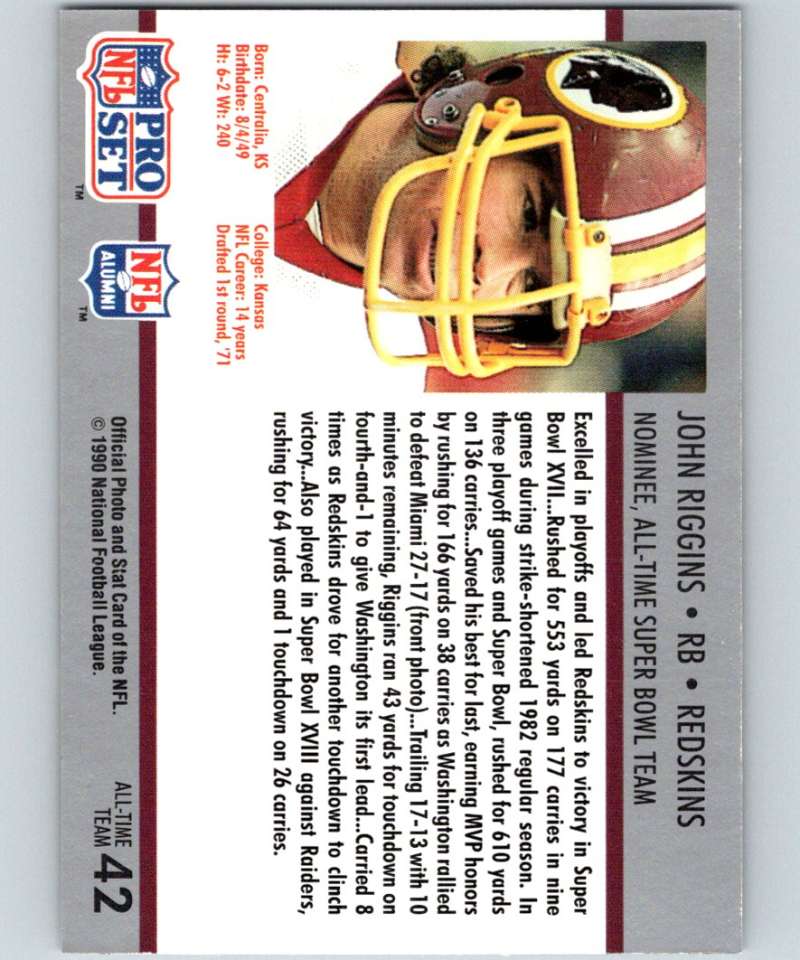 1990 Pro Set Super Bowl 160 #42 John Riggins Redskins NFL Football