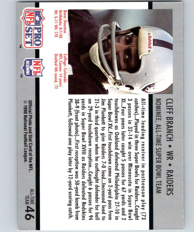 1990 Pro Set Super Bowl 160 #46 Cliff Branch Raiders NFL Football