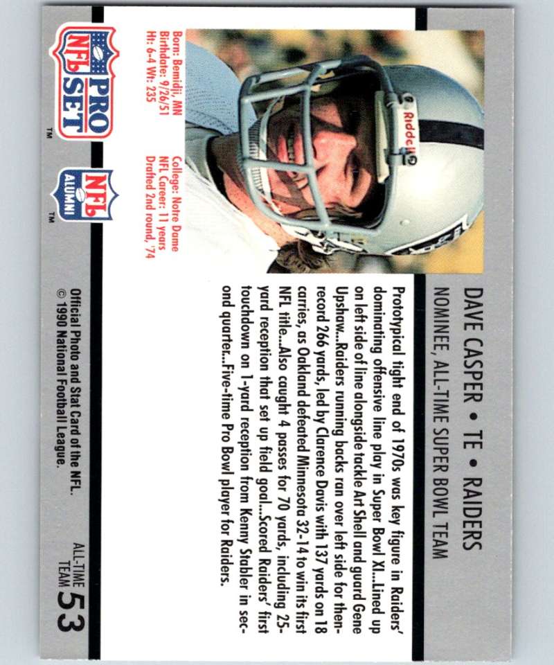 1990 Pro Set Super Bowl 160 #53 Dave Casper Raiders NFL Football