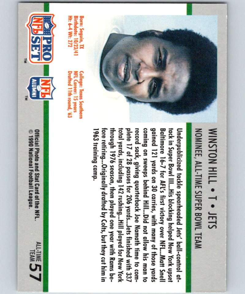 1990 Pro Set Super Bowl 160 #57 Winston Hill NY Jets NFL Football Image 2