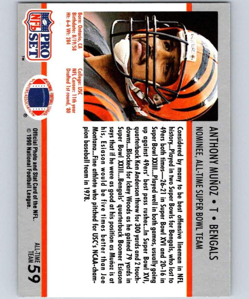 1990 Pro Set Super Bowl 160 #59 Anthony Munoz Bengals NFL Football Image 2