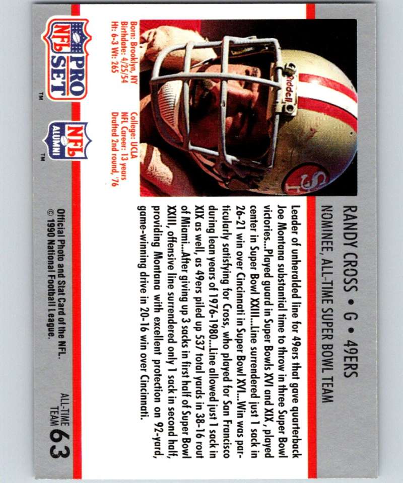 1990 Pro Set Super Bowl 160 #63 Randy Cross 49ers NFL Football Image 2