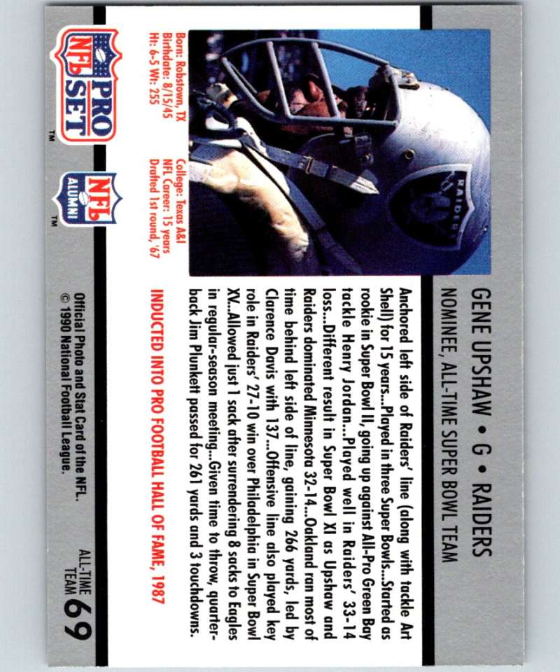1990 Pro Set Super Bowl 160 #69 Gene Upshaw Raiders NFL Football Image 2