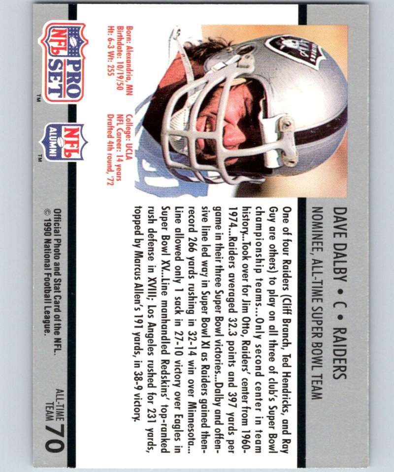 1990 Pro Set Super Bowl 160 #70 Dave Dalby NFL Football Image 2
