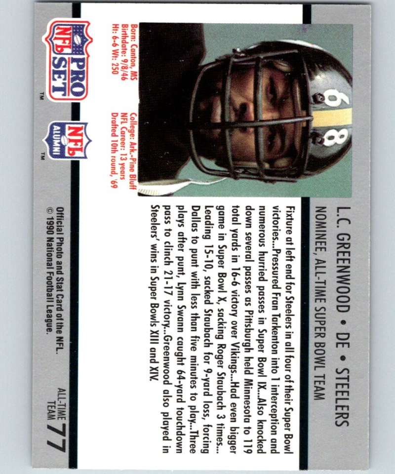 1990 Pro Set Super Bowl 160 #77 L.C. Greenwood Steelers NFL Football