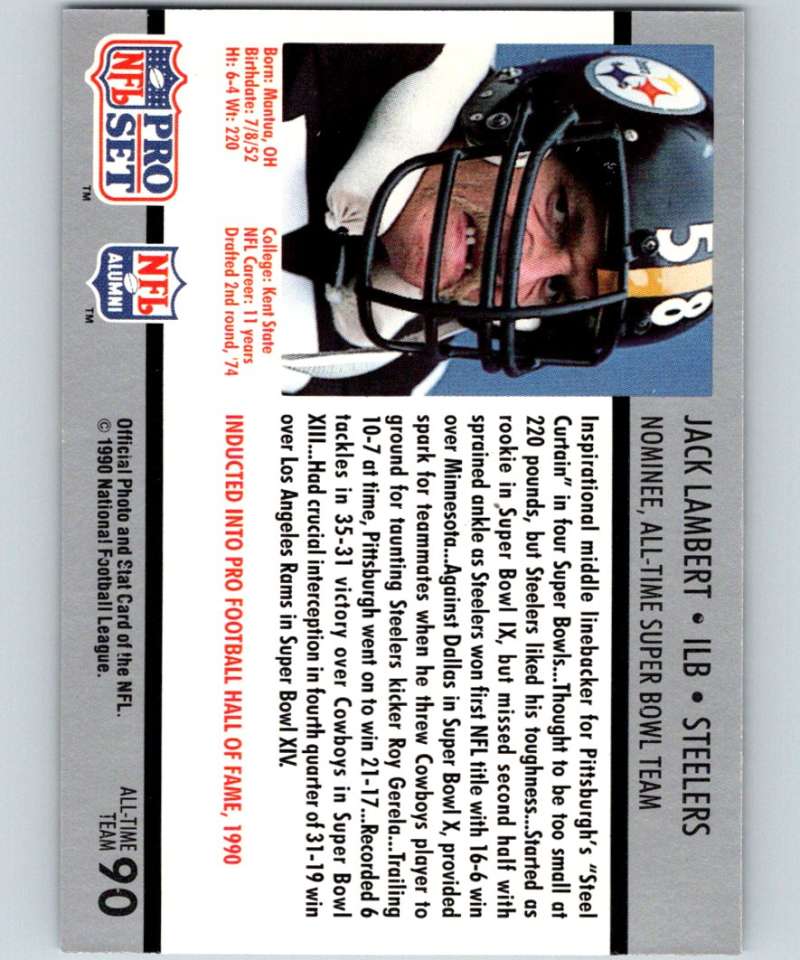 1990 Pro Set Super Bowl 160 #90 Jack Lambert Steelers NFL Football
