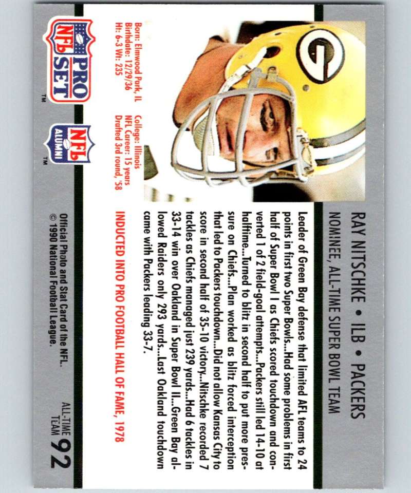 1990 Pro Set Super Bowl 160 #92 Ray Nitschke Packers NFL Football