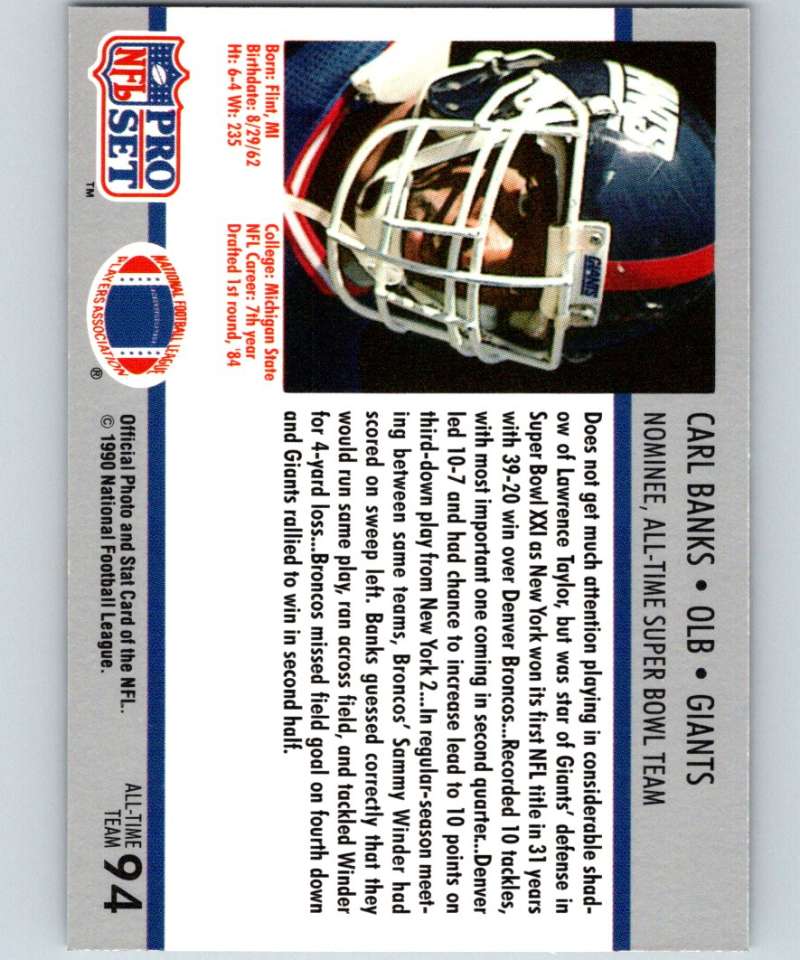 1990 Pro Set Super Bowl 160 #94 Carl Banks NY Giants NFL Football