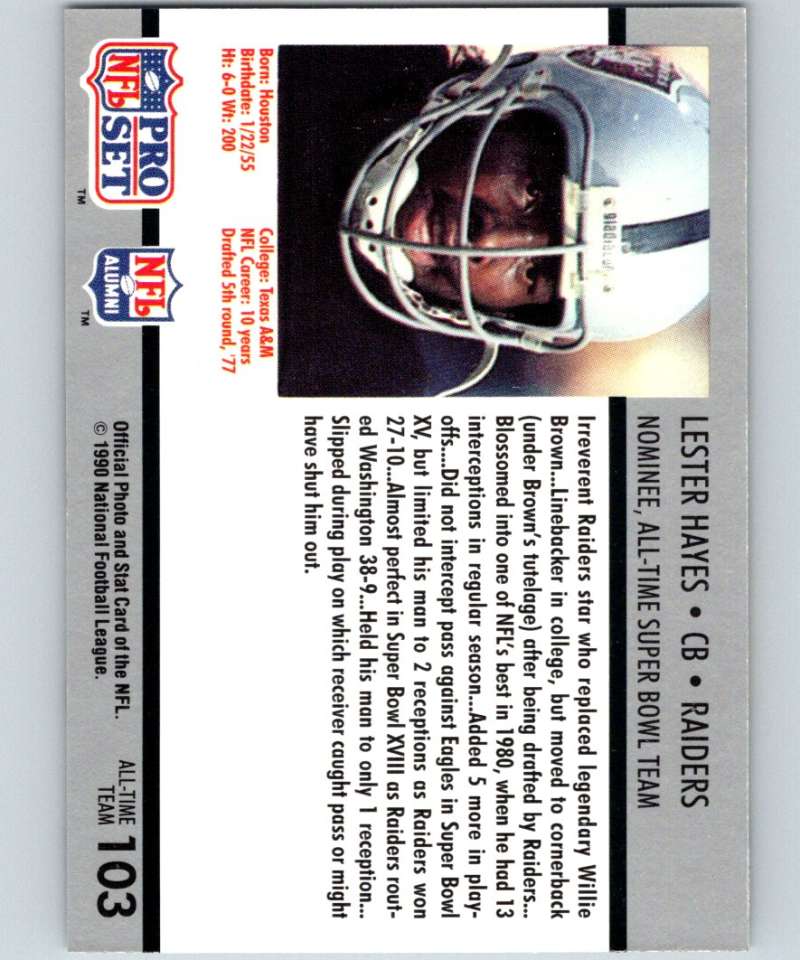 1990 Pro Set Super Bowl 160 #103 Lester Hayes NFL Football