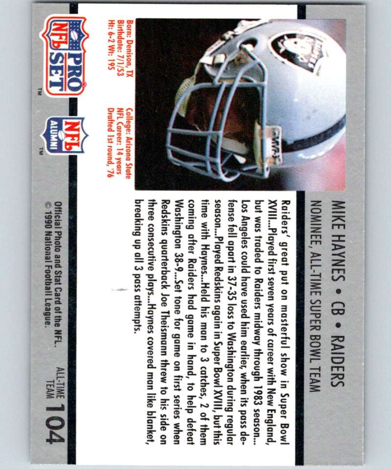 1990 Pro Set Super Bowl 160 #104 Mike Haynes LA Raiders NFL Football