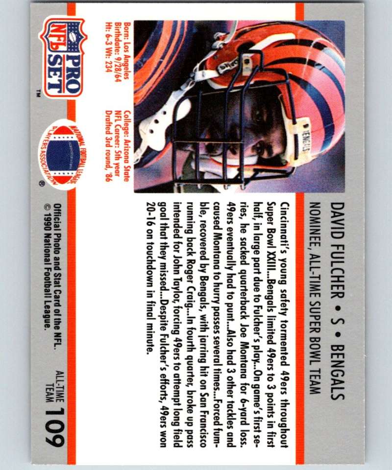 1990 Pro Set Super Bowl 160 #109 David Fulcher Bengals NFL Football Image 2