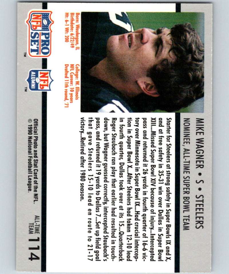 1990 Pro Set Super Bowl 160 #114 Mike Wagner Steelers NFL Football Image 2