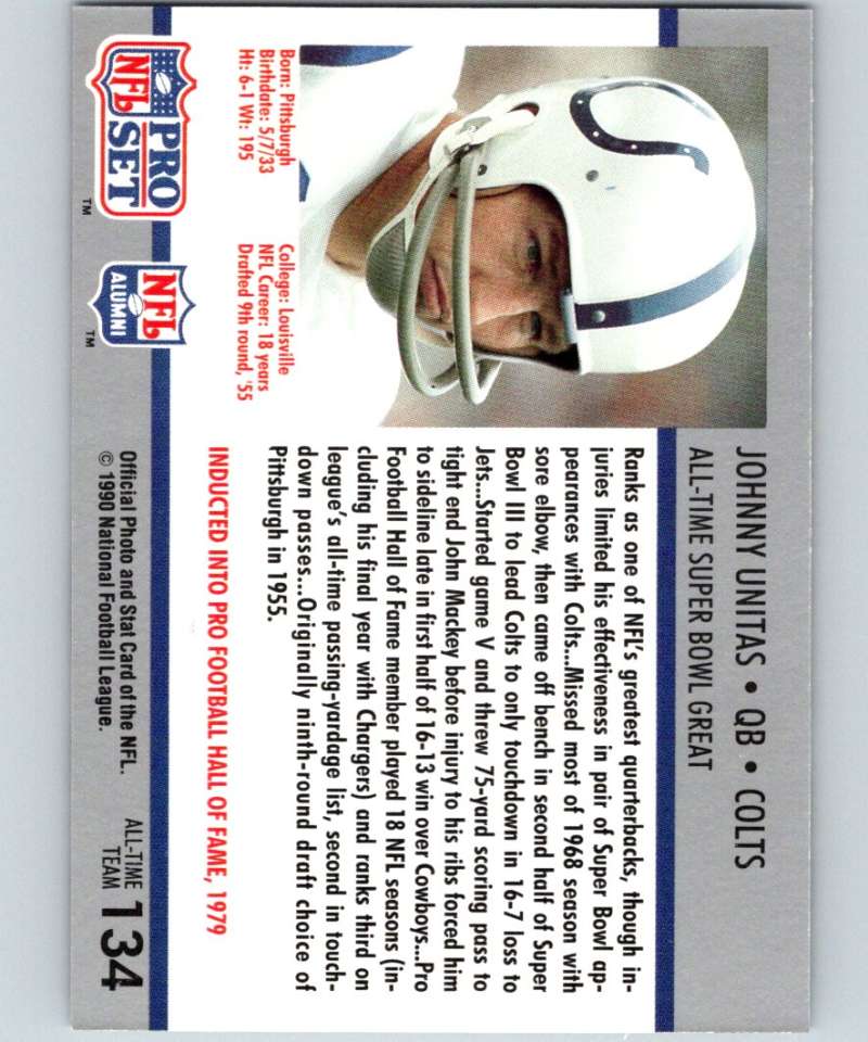1990 Pro Set Super Bowl 160 #134 Johnny Unitas Colts NFL Football
