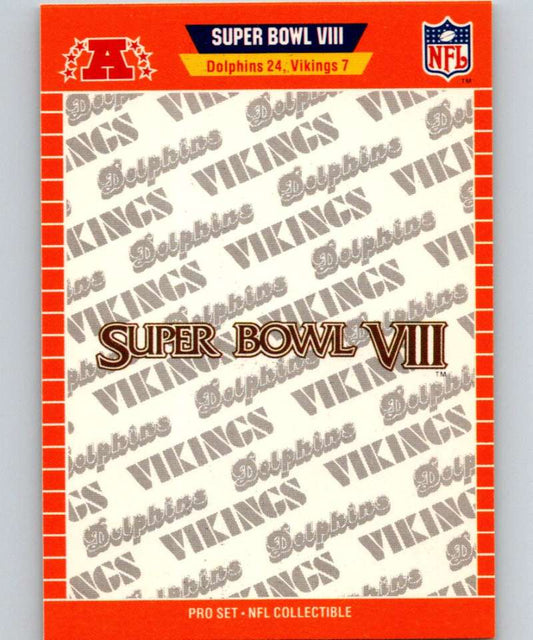 1989 Pro Set Super Bowl Logos #8 Super Bowl VIII NFL Football Image 1