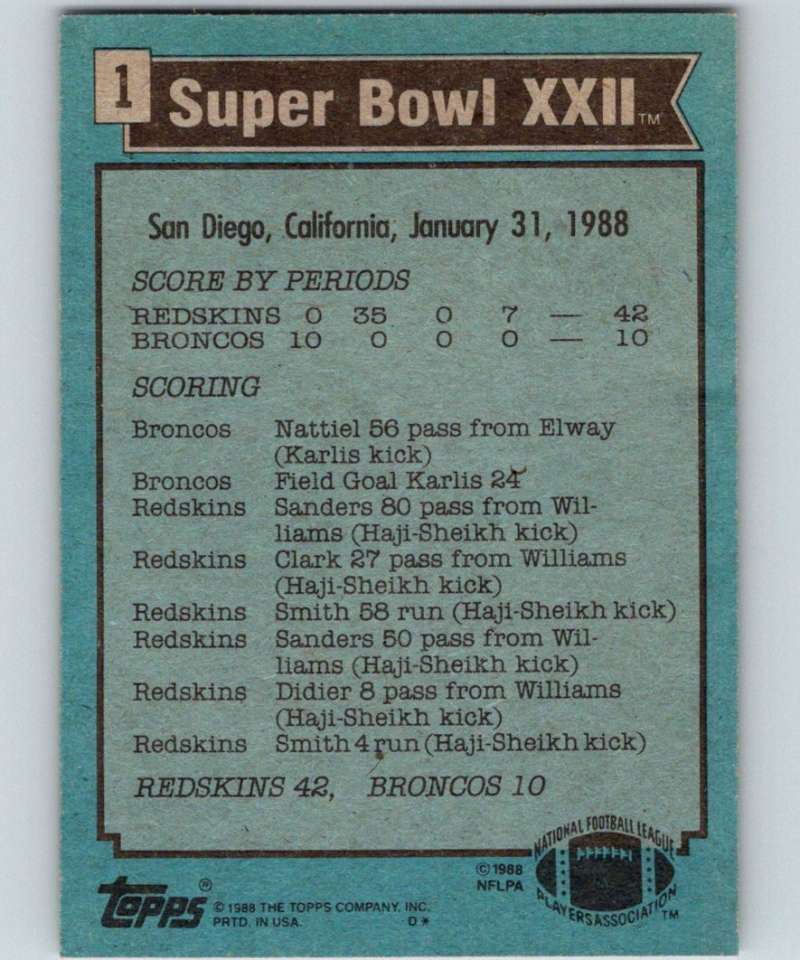 1988 Topps #1 Super Bowl XXII NFL Football