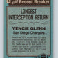 1988 Topps #2 Vencie Glenn Chargers RB NFL Football Image 2