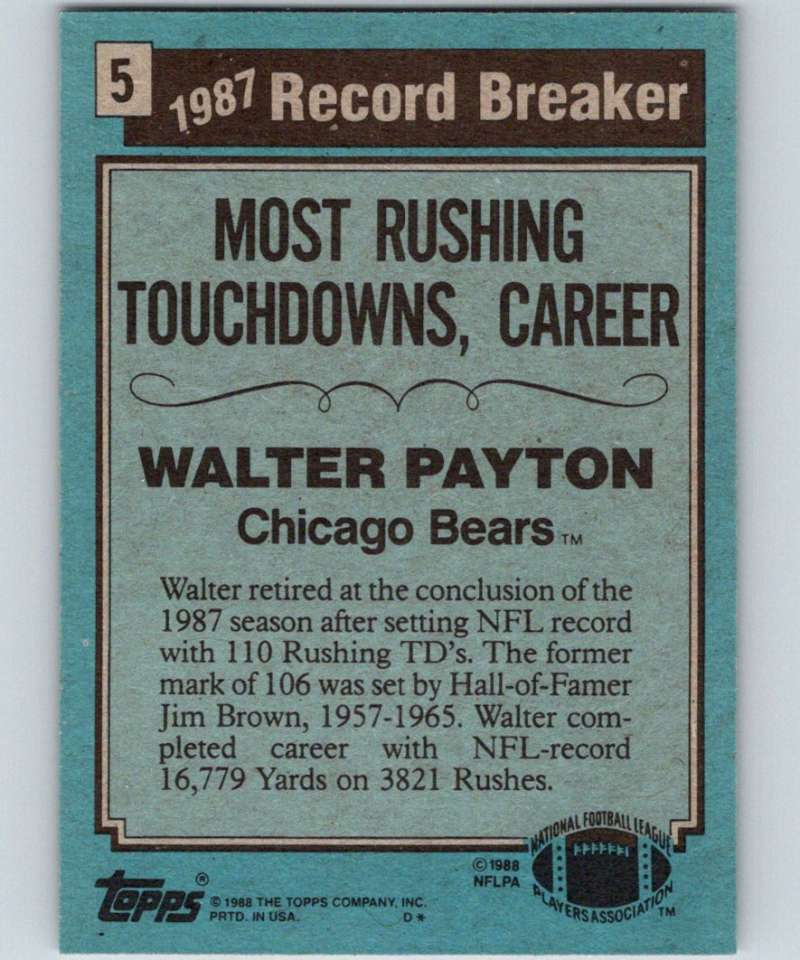 1988 Topps #5 Walter Payton Bears RB NFL Football