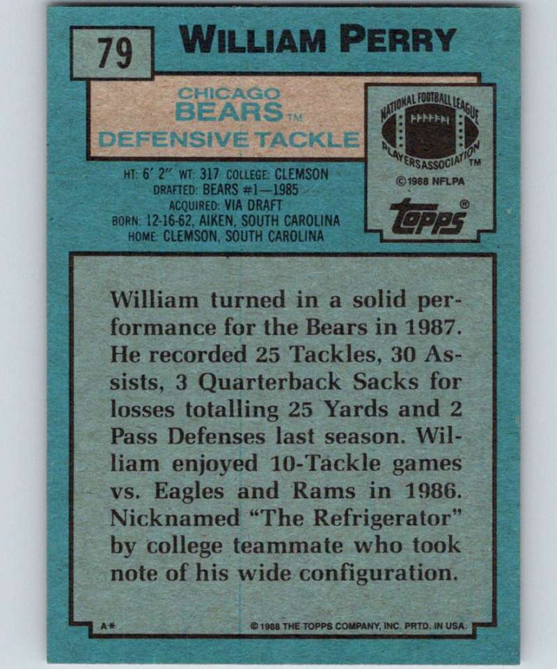 1988 Topps #79 William Perry Bears NFL Football