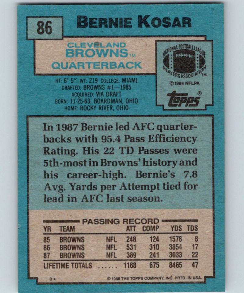 1988 Topps #86 Bernie Kosar Browns NFL Football
