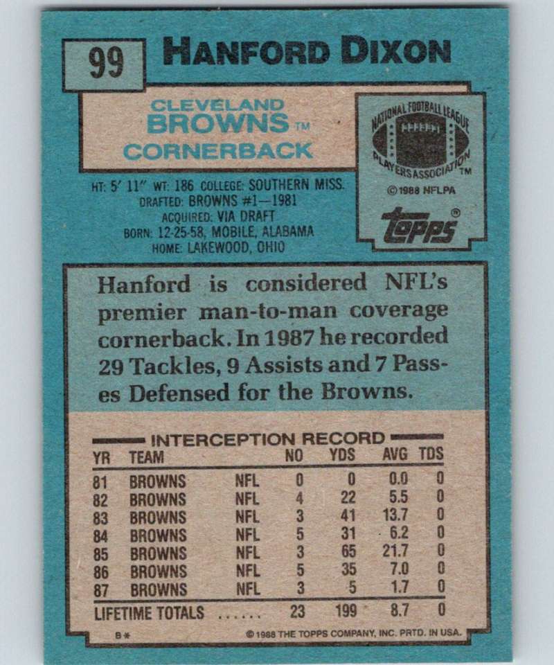1988 Topps #99 Hanford Dixon Browns NFL Football
