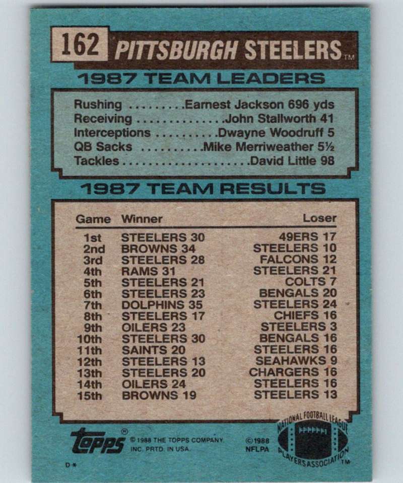 1988 Topps #162 Louis Lipps Steelers TL NFL Football Image 2