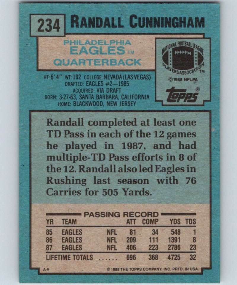 1988 Topps #234 Randall Cunningham Eagles NFL Football