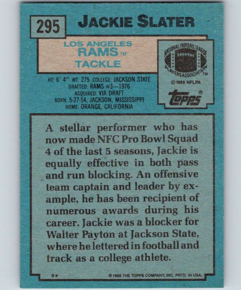 1988 Topps #295 Jackie Slater LA Rams NFL Football