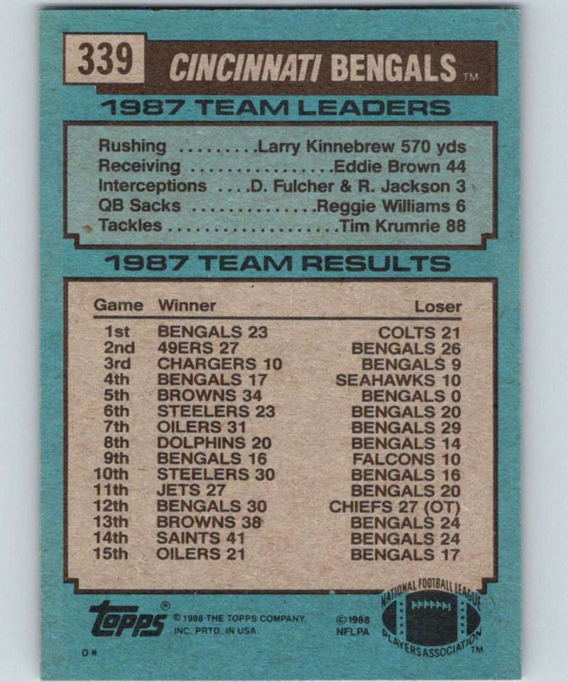 1988 Topps #339 Boomer Esiason Bengals TL NFL Football Image 2