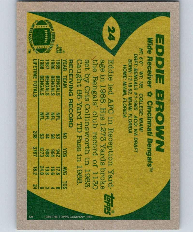 1989 Topps #24 Eddie Brown Bengals NFL Football Image 2