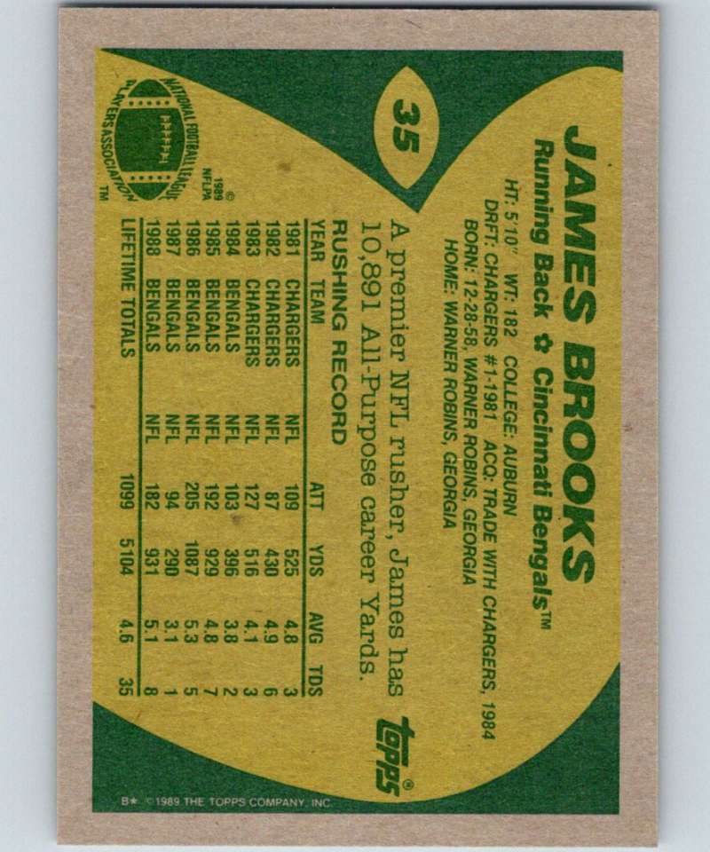 1989 Topps #35 James Brooks Bengals NFL Football