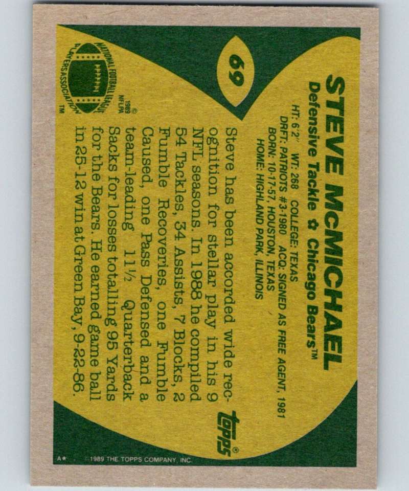 1989 Topps #69 Steve McMichael Bears NFL Football Image 2