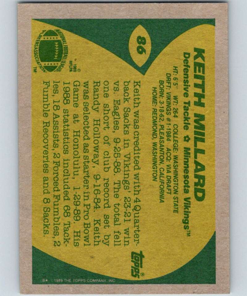 1989 Topps #86 Keith Millard Vikings NFL Football Image 2