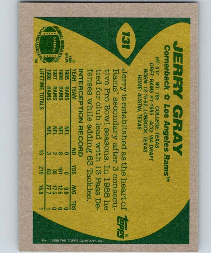 1989 Topps #131 Jerry Gray LA Rams NFL Football Image 2