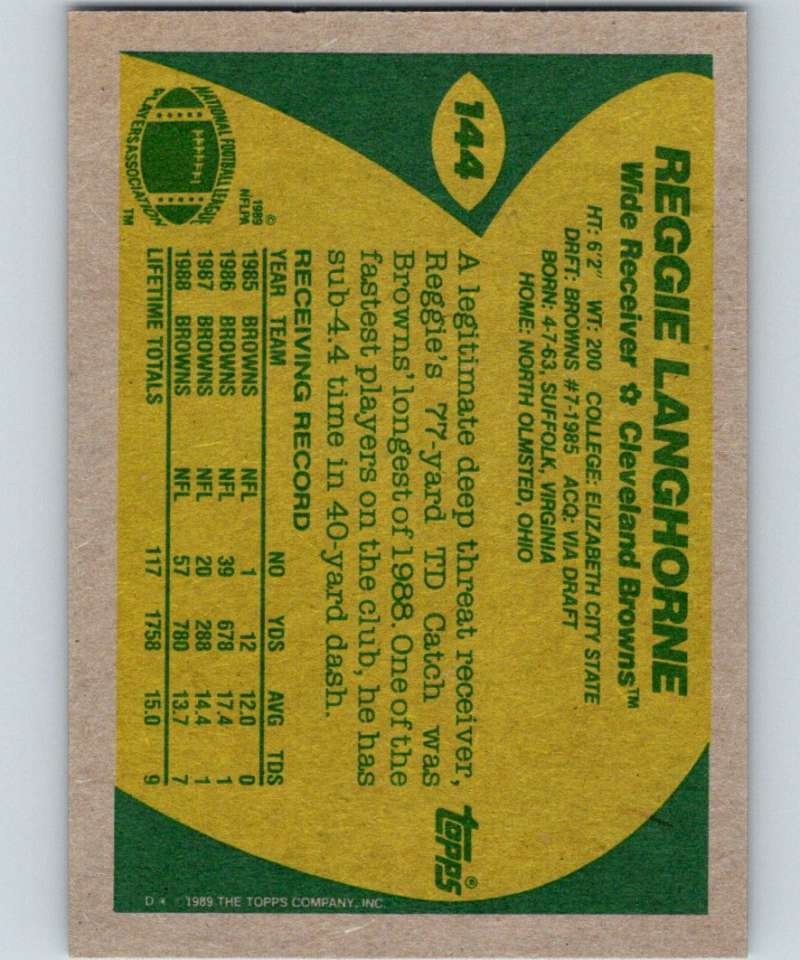 1989 Topps #144 Reggie Langhorne RC Rookie Browns NFL Football