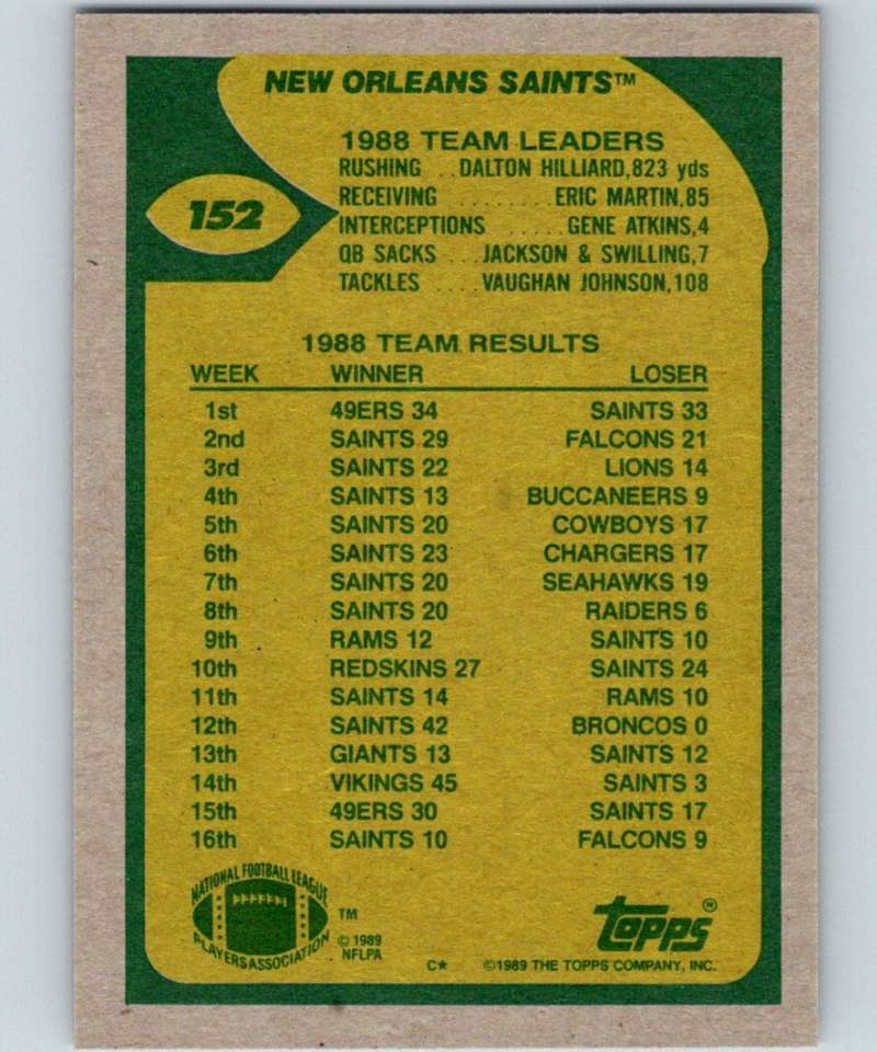 1989 Topps #152 Craig Heyward Saints TL NFL Football Image 2