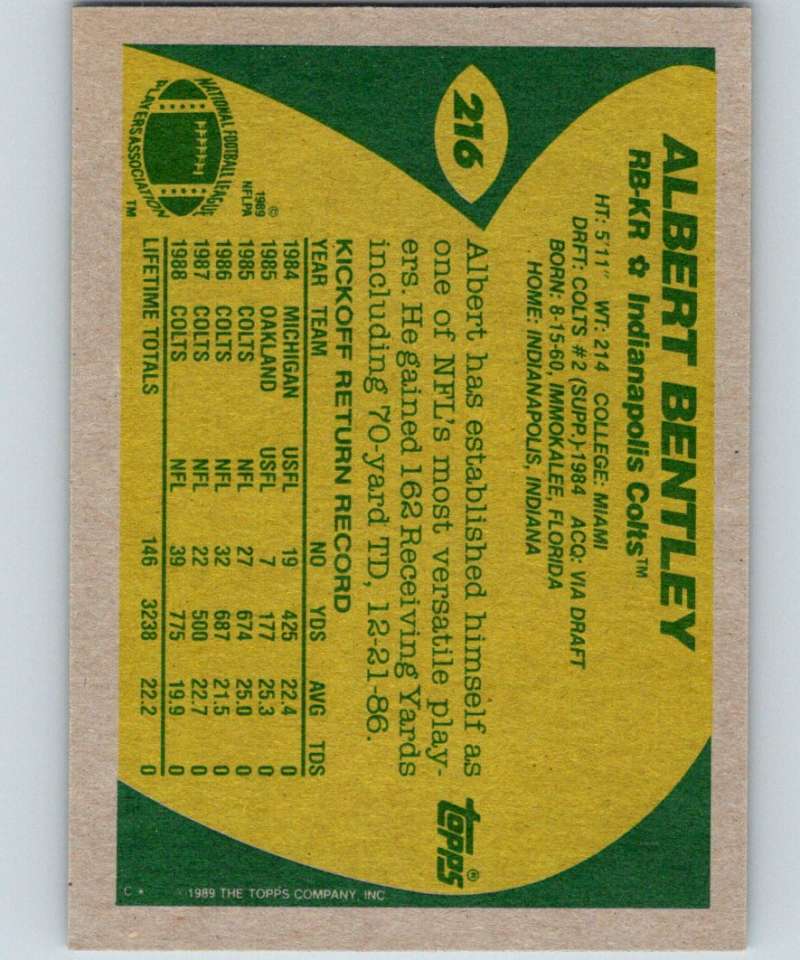 1989 Topps #216 Albert Bentley Colts NFL Football