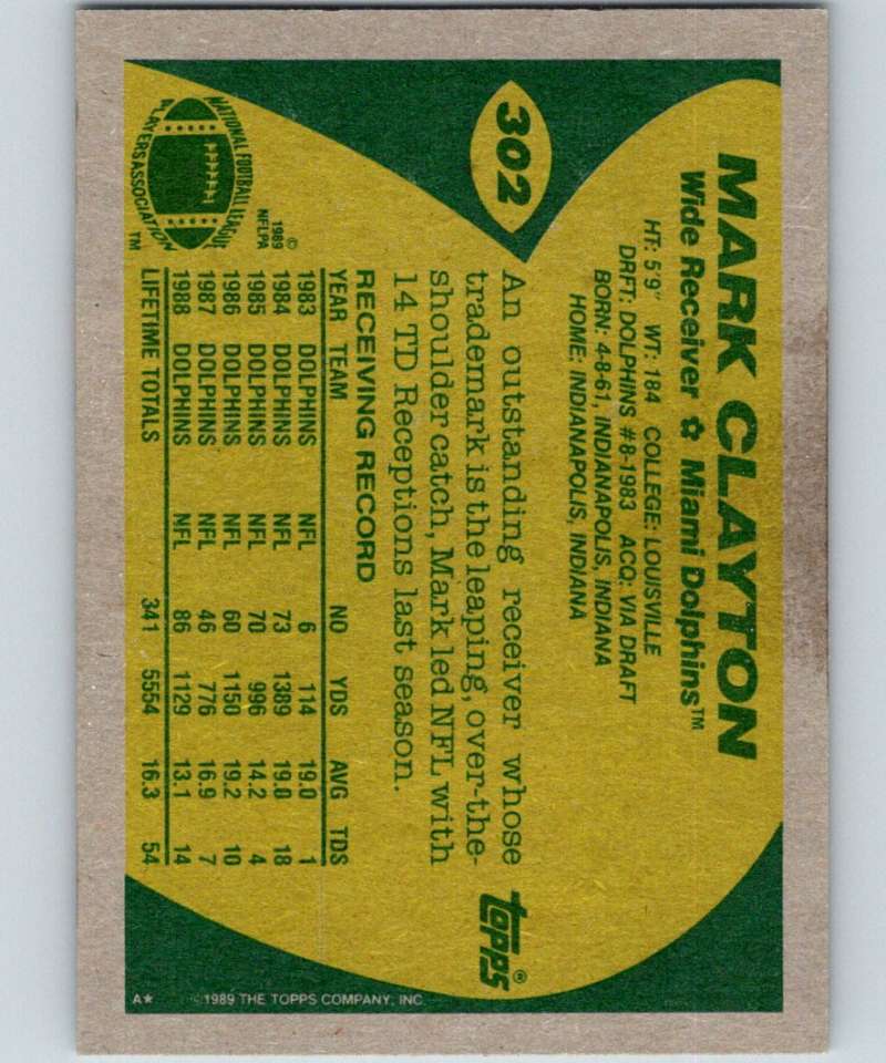 1989 Topps #302 Mark Clayton Dolphins NFL Football