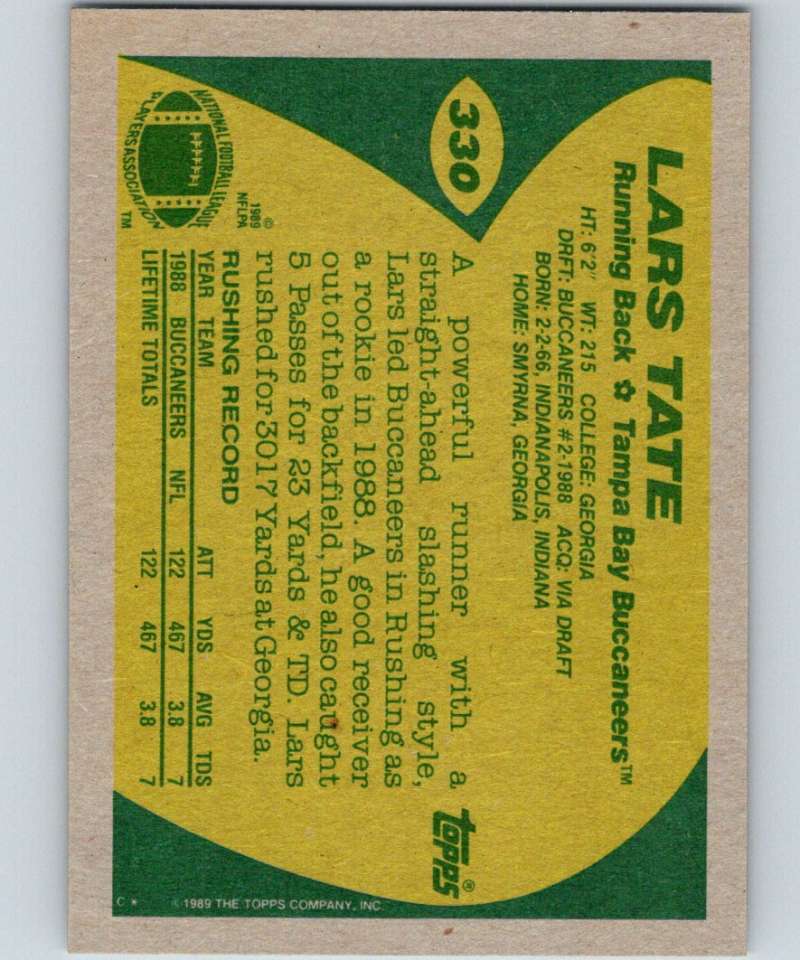 1989 Topps #330 Lars Tate Buccaneers NFL Football