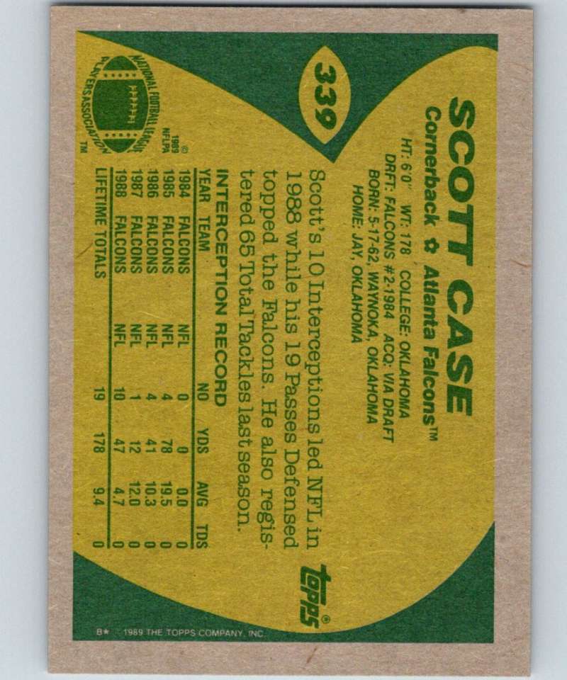 1989 Topps #339 Scott Case RC Rookie Falcons NFL Football