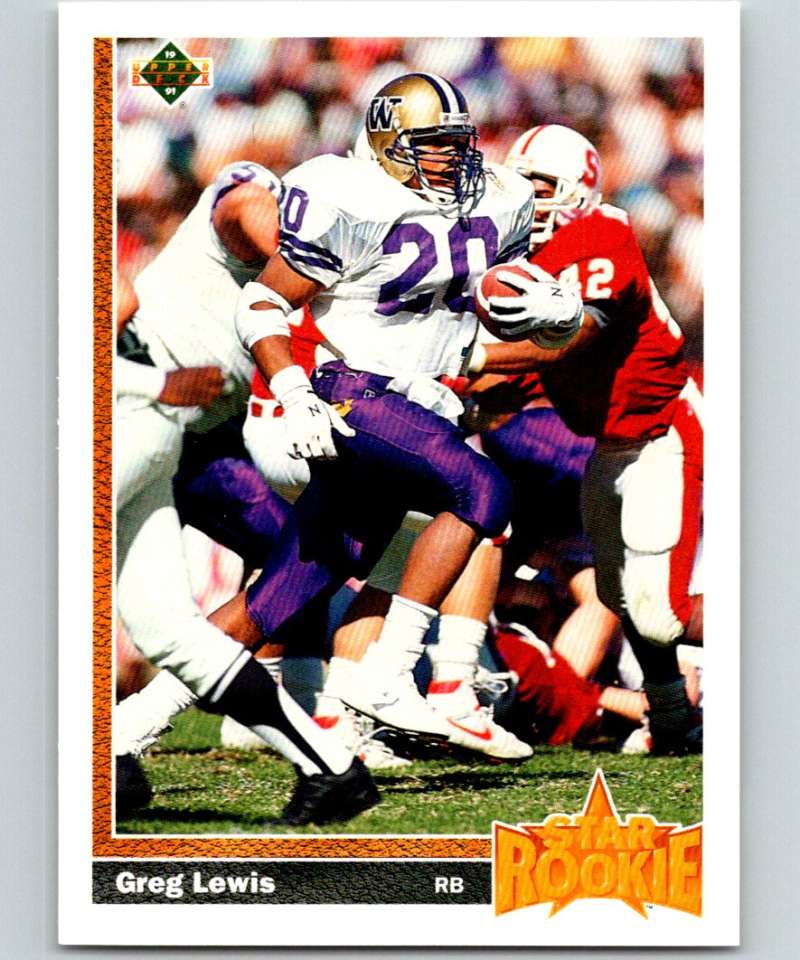 1991 Upper Deck #22 Greg Lewis RC Rookie Broncos SR NFL Football Image 1