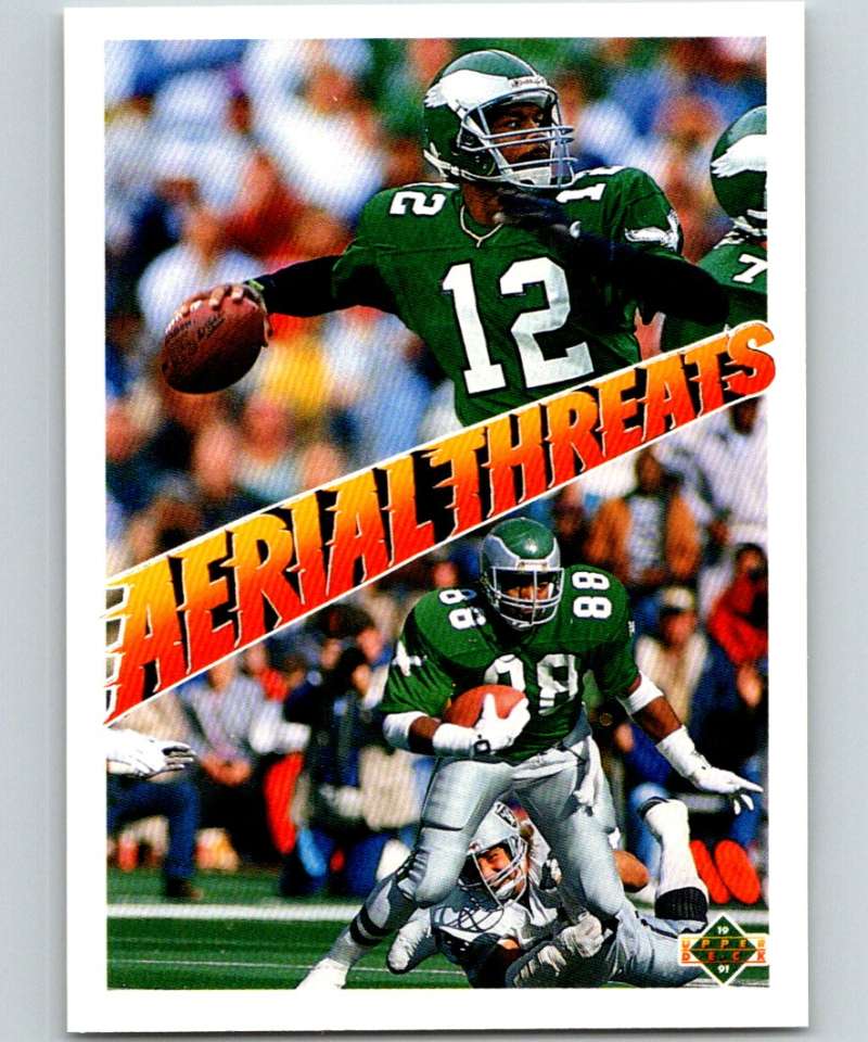 1991 Upper Deck #31 Randall Cunningham/Keith Jackson Eagles AT NFL Football Image 1
