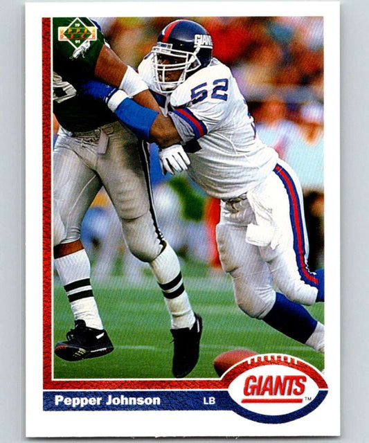 1991 Upper Deck #183 Pepper Johnson NY Giants NFL Football Image 1
