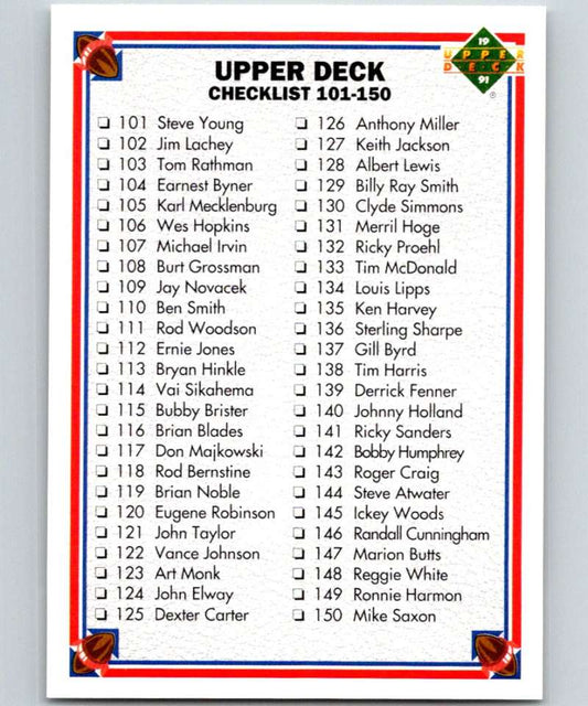 1991 Upper Deck #200 Checklist 101-200 NFL Football Image 1