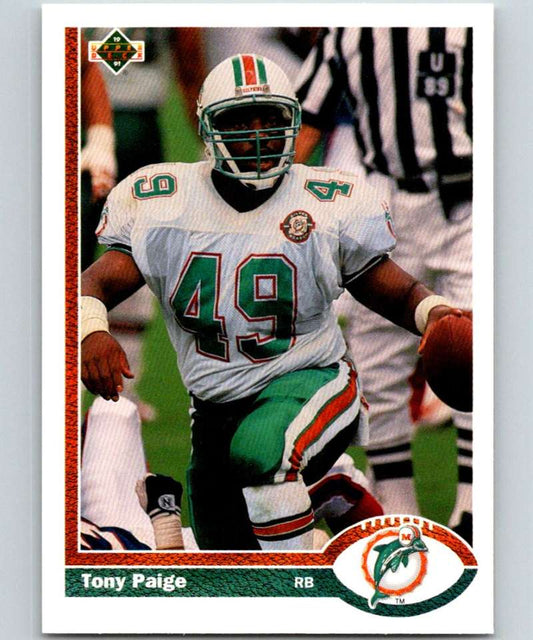 1991 Upper Deck #337 Tony Paige Dolphins NFL Football Image 1