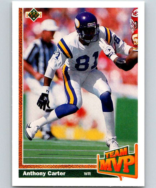 1991 Upper Deck #466 Anthony Carter Vikings TM NFL Football Image 1