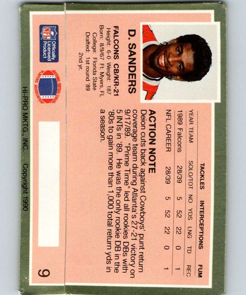 1990 Action Packed #9 Deion Sanders Falcons NFL Football