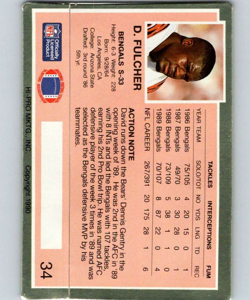 1990 Action Packed #34 David Fulcher Bengals NFL Football Image 2