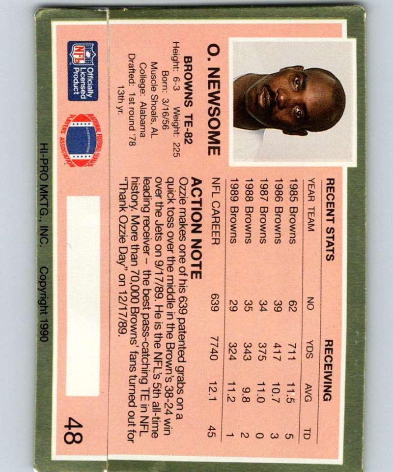 1990 Action Packed #48 Ozzie Newsome Browns NFL Football Image 2